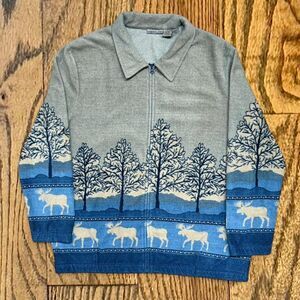 Vintage Winter Nature Themed Moose Fleece Jacket